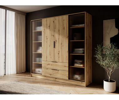 Гардеробна / шафа для одягу Perfect Келлі / Kelly 4DRD 4-дверна з прозорими дверима Дуб артизан (PFH-091889)