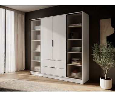 Гардеробна / шафа для одягу Perfect Келлі / Kelly 4DRD 4-дверна з бічною прозорою дверцятами Кашемір (PFH-091890)