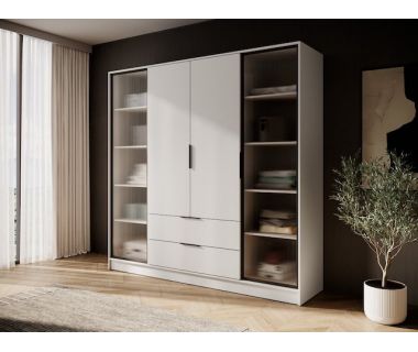 Гардеробный / шкаф для одежды Perfect Келли / Kelly 4DRD 4-дверный с боковой прозрачной дверцей Кашемир (PFH-091890)