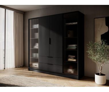 Гардеробна / шафа для одягу Perfect Келлі / Kelly 4DRD 4-дверна з бічних прозорих дверцят Чорний (PFH-091891)