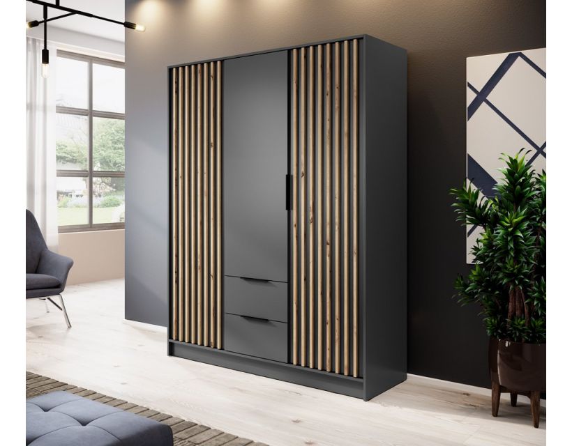 Шафа для одягу Perfect Неллі / Nelly 3D 3-дверна Графіт/дуб артизан (PFH-091853)