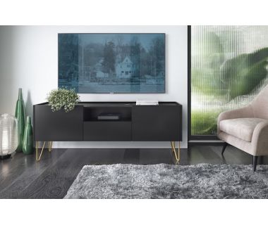 Тумба под телевизор Perfect Гармоны / Harmony 1-дверная с 2 ящиками и золотыми ножками RTV144 Черный/черный мрамор роял (PFH-091179)