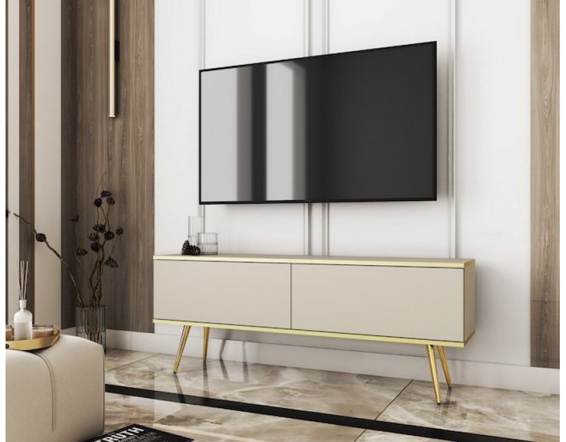 Тумба під телевізор Perfect Оро/Oro 2-дверна із золотими ніжками RTV135 Бежевий (PFH-091316)
