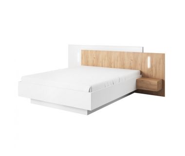 Кровать (каркас) Perfect 3Д / 3D 160 двуспальная с прикроватными тумбами и подсветкой Белый/дуб крафт золотой (PFH-091046)