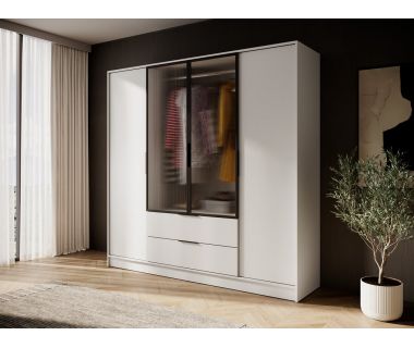 Гардеробный / шкаф для одежды Perfect Келли / Kelly 4DRM 4-дверный с центральной прозрачной дверцей и реей Кашемир (PFH-091894)