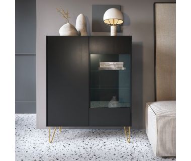 Витрина Perfect Гармони / Harmony 2-дверная с золотыми ножками WT97 Черный/черный мрамор роял (PFH-091186)