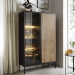 Вітрина висока з підсвічуванням Perfect Сенто / Sento WTSZ104 2-дверна Чорний/дуб один (PFH-091491)