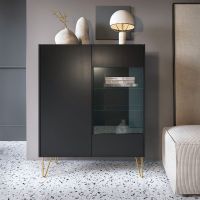 Витрина Perfect Гармони / Harmony 2-дверная с золотыми ножками WT97 Черный/черный мрамор роял (PFH-091186)