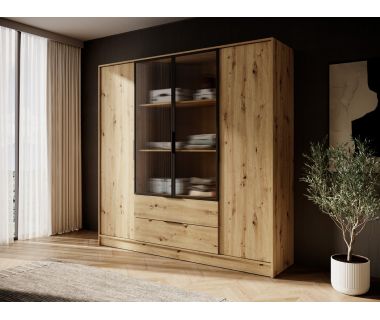 Гардеробна / шафа для одягу Perfect Келлі / Kelly 4DRM 4-дверна з центральними прозорими дверцятами та додатковими полицями Дуб артизан (PFH-091897)