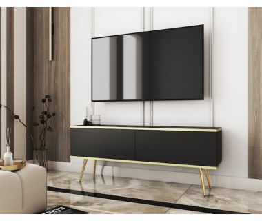 Тумба под телевизор Perfect Оро/Oro 2-дверная с золотыми ножками RTV135 Черный (PFH-091317)