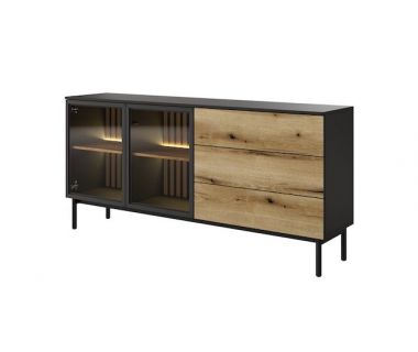 Комод с подсветкой Perfect Ланг/Lang 2-дверный с 3 ящиками 2D3S/180 Черный/дуб эвок (PFH-091142)