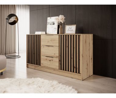 Комод Perfect Нелли / Nelly 3D 2-дверный с 3 ящиками Дуб артизан/черный (PFH-091865)