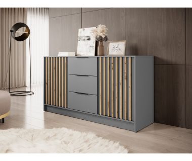 Комод Perfect Неллі / Nelly 3D 2-дверний з 3 ящиками Сірий/дуб артизан (PFH-091867)