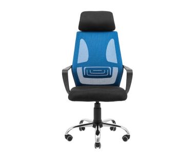 Крісло комп'ютерне Профі - Хром - Сітка чорна + синя