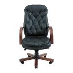 Кресло компьютерное Венеция - Вуд - Кожа Люкс Черная