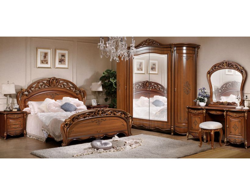 Спальня СЛОНІММЕБЛІ Алегро 2Д1 с 4-ех дверною шафою, горіх в інтернет магазині "Меблі Даром"