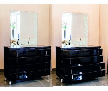 Комод Черный Бриллиант 4Ш Sofiya из МДФ черный глянец в стиле модерн с зеркалом