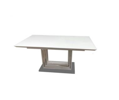 Стіл Олімп білий Sofiya 160 (+60)*90 см на металевому каркасі зі склянною стільницею