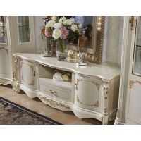 Тумба під ТВ класична Неаполь у вітальню, кремова із золотою патиною, глянець