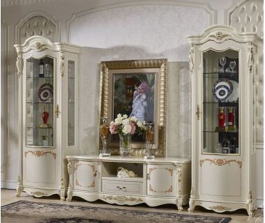 Классическая гостиная Неаполь кремовая с золотой патиной, глянец