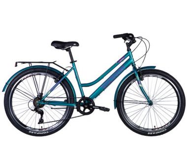 Велосипед сталь 26 Discovery PRESTIGE WOMAN Vbr рама-17" сине-зеленый с багажником заднего St с крылом St 2024
