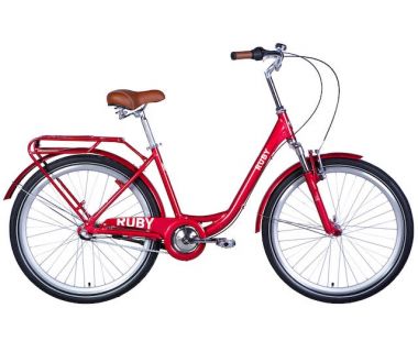 Велосипед алюминий 26 Dorozhnik RUBY планет. AM планет. рама-17" красный с багажником заднего St с крылом St 2024 SHIMANO NEXUS