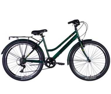 Велосипед сталь 26 Discovery PRESTIGE WOMAN Vbr рама-17" зеленый с багажником задн St с крылом St 2024