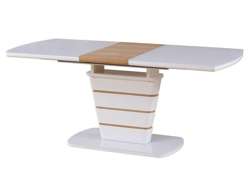 Стіл розкладний скляний TM-59 білий-дуб натуральний 140 (+40) * 80 * 76 см в інтернет магазині "Меблі Даром"