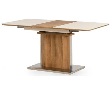 Стіл розкладний скляний TML-525 бежевий, дуб натуральний 120 (+40) * 80 * 76 см