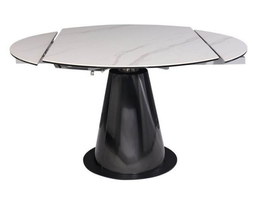 Стіл розкладний скляний круглий TML-830 білий мармур, кераміка 90 (+45) * 135 * 76 см в інтернет магазині "Меблі Даром"
