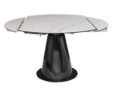Стіл розкладний скляний круглий TML-830 білий мармур, кераміка 90 (+45) * 135 * 76 см