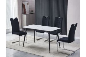 Обеденный керамический стол TM-100 белый мрамор + черный Vetro (Ветро)