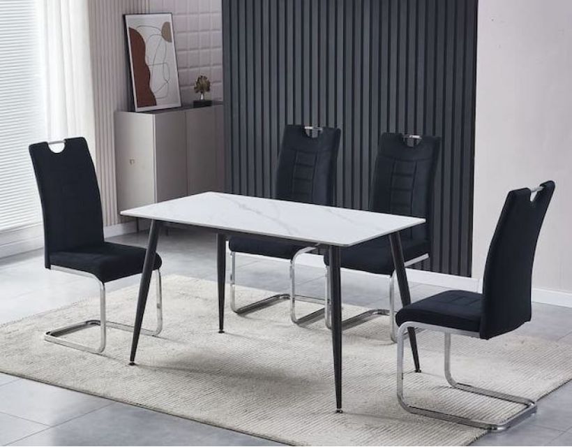 Обідній керамічний стіл TM-100 білий мармур + чорний VETRO Modern (Ветро) в інтернет магазині "Меблі Даром"