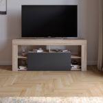 Тумба под телевизор с 4 полками М-ЗОН Джеко 140 Сонома/Антрацит (MZN-031036)