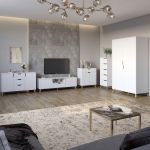 Комплект мебели для гостиной 5 предметов с ножками цвета светлый орех М-ЗОН Борн Нимфея Альба (белый) (MZN-031071)