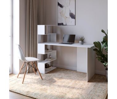 Cтіл комп'ютерний з полицями М-ЗОН Джеко 1416L лівий Німфея Альба (білий) (MZN-031025)