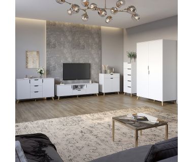 Комплект меблів для вітальні 5 предметів із ніжками кольору світлий горіх М-ЗОН Борн Німфея Альба (білий) (MZN-031071)