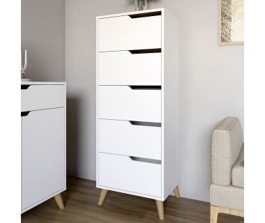 Комод високий з ніжками у кольорі Горіх світлий 5 ящиків М-ЗОН Борн 500 Німфея Альба (білий) (MZN-031111)