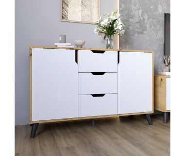 Комод у вітальню з чорними ніжками М-ЗОН Борн 1200 Дуб артизан/Німфея Альба (білий) (MZN-031093)