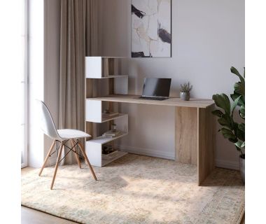 Cтіл комп'ютерний з полицями М-ЗОН Джеко 1416L лівий Сонома/Німфея Альба (білий) (MZN-031026)