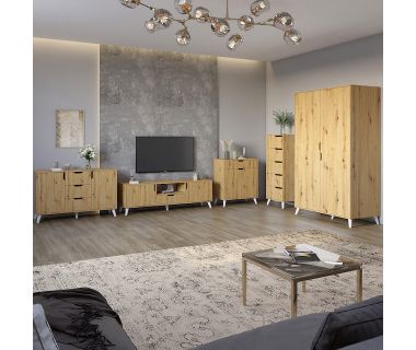 Комплект меблів для вітальні 5 предметів з білими ніжками М-ЗОН Борн Дуб Артізан (MZN-031064)