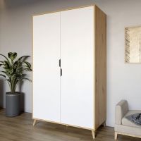 Шкаф двухдверный с ножками цвета светлый орех М-ЗОН Борн 1200 Дуб Артизан/Нимфея Альба (белый) (MZN-031058)