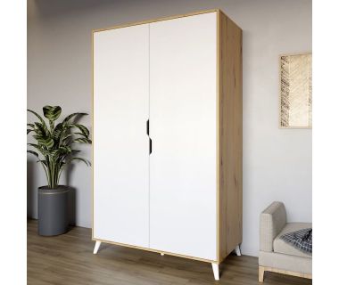 Шафа дводверна з білими ніжками М-ЗОН Борн 1200 Дуб Артизан/Німфея Альба (білий) (MZN-031054)