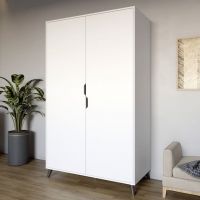 Шкаф двухдверный с черными ножками М-ЗОН Борн 1200 Нимфея Альба (белый) (MZN-031063)