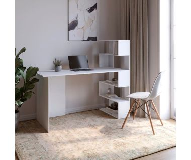 Cтіл комп'ютерний з полицями М-ЗОН Джеко 1416P правий Німфея Альба (білий) (MZN-031028)