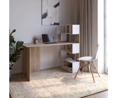 Cтіл комп'ютерний з полицями М-ЗОН Джеко 1416P правий Сонома/Німфея Альба (білий) (MZN-031029)