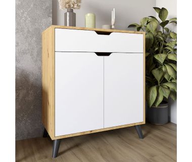 Комод у вітальню з чорними ніжками М-ЗОН Борн 750 Дуб Артізан/Німфеа Альба (білий) (MZN-031050)