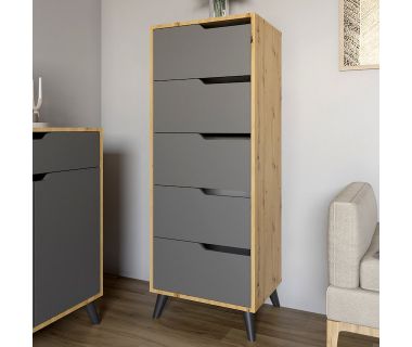 Комод високий із чорними ніжками 5 ящиків М-ЗОН Борн 500 Дуб Артизан/Антрацит (MZN-031101)
