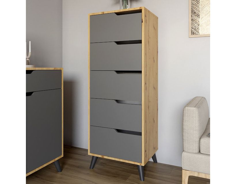Комод високий із чорними ніжками 5 ящиків М-ЗОН Борн 500 Дуб Артизан/Антрацит (MZN-031101)