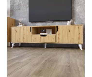 Тумба під телевізор із білими ніжками М-ЗОН Борн 1600 Дуб Артизан (MZN-031082)